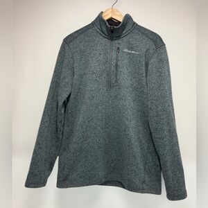 Eddie Bauer Men's Heathered Teal Quarter-Zip Pull Over Fleece Sweater Size M